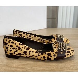 Tory Burch Hana Leopard-print Calf Hair Leather Cheetah Flats Loafers Size 8